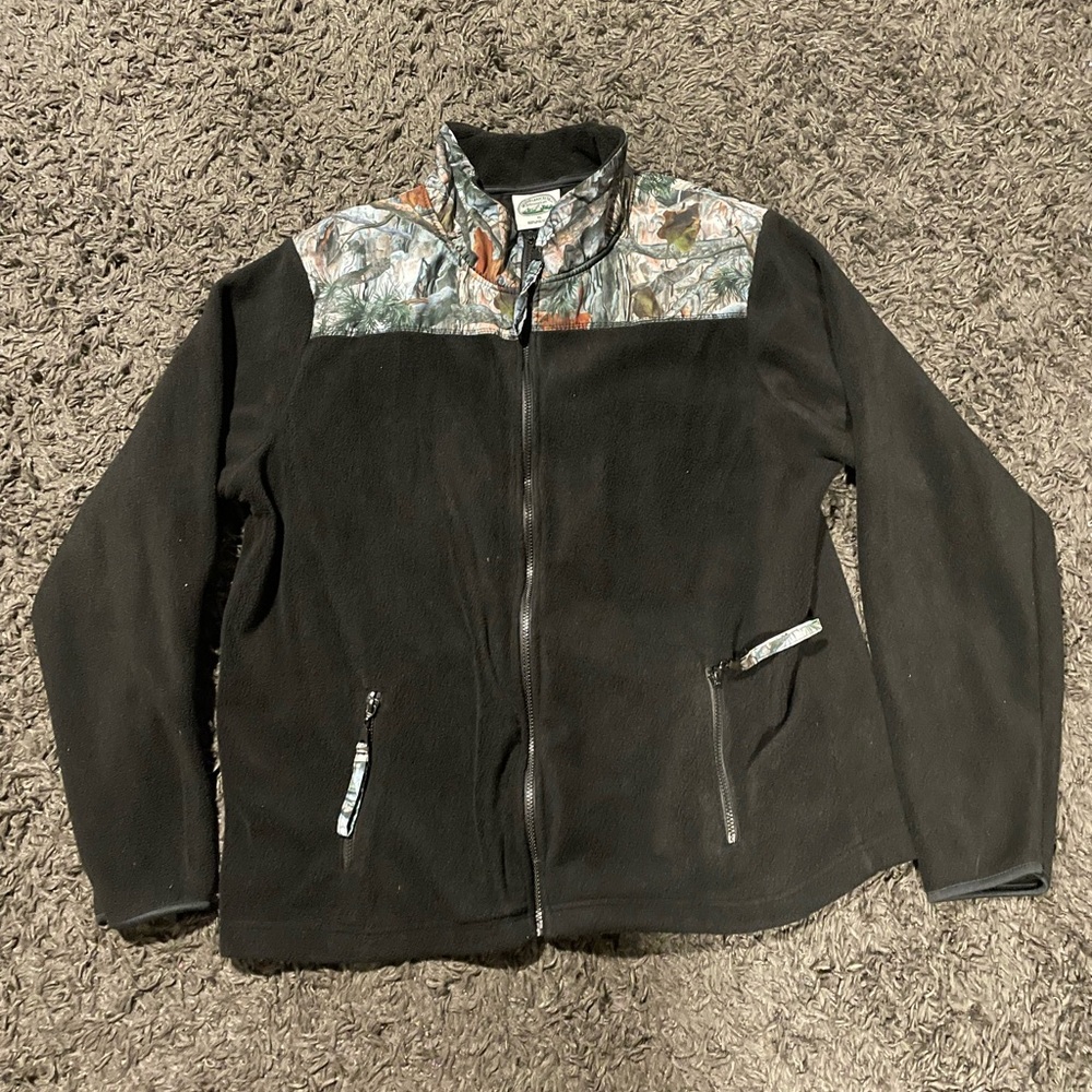 Woodland Creek Black& Camouflage Fleece Zip Jacket, Men’s XL